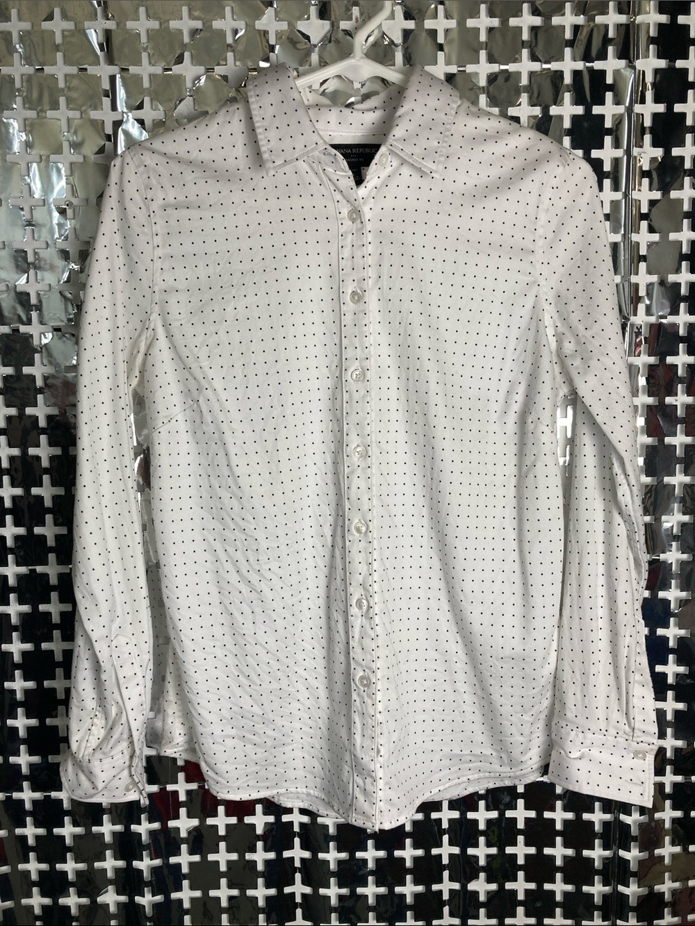Banana Republic White Button-Down Shirt with Black Micro Dots